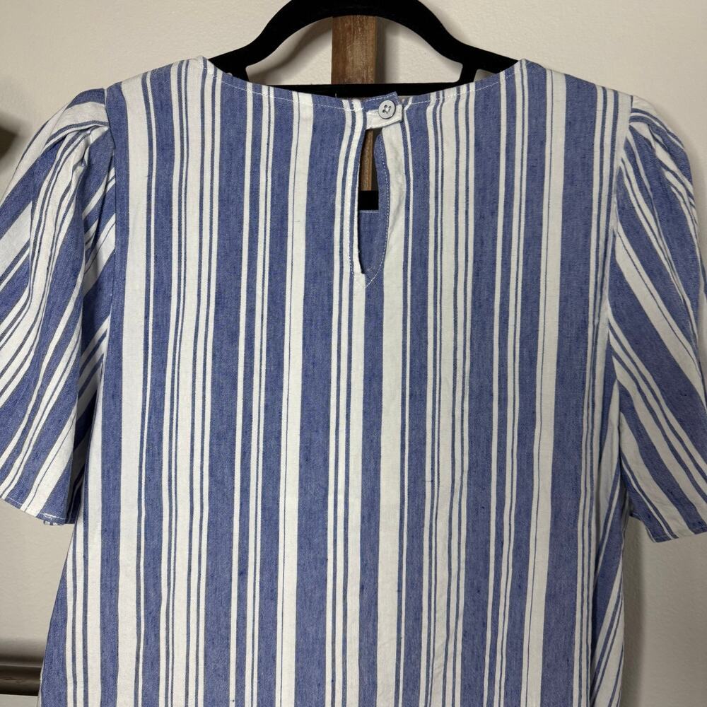 Cabi Style 5343 Blue White Short Sleeve Linen Blouse Size Medium - Picture 4 of 8
